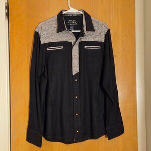 JL Fox Original Western Wear Pearl Snap Shirt Mens L Brown Tan Contrast Rodeo